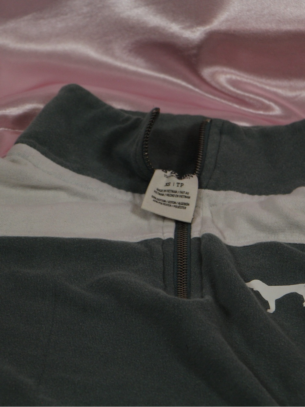 PINK Victoria's Secret Green and White Quarter-Zip Pullover - Picture 2 of 2